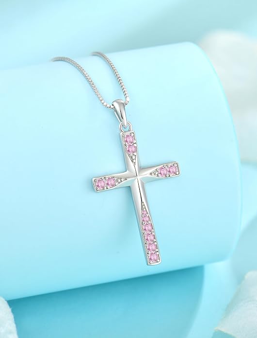 Cross Necklace for Women Birthstone Necklace for Women 925 Sterling Silver
