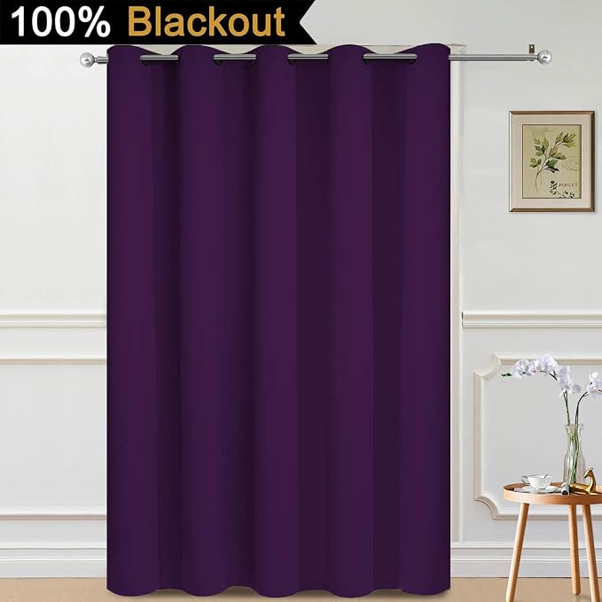 Yakamok Purple 100% Blackout Patio Door Curtain Panels W70 x L84,1 Panel | Noise Reducing Barrier Panel for Sliding Glass Door, 2 Thick Layers Heat Full Light Blocking Patio Door Drapery