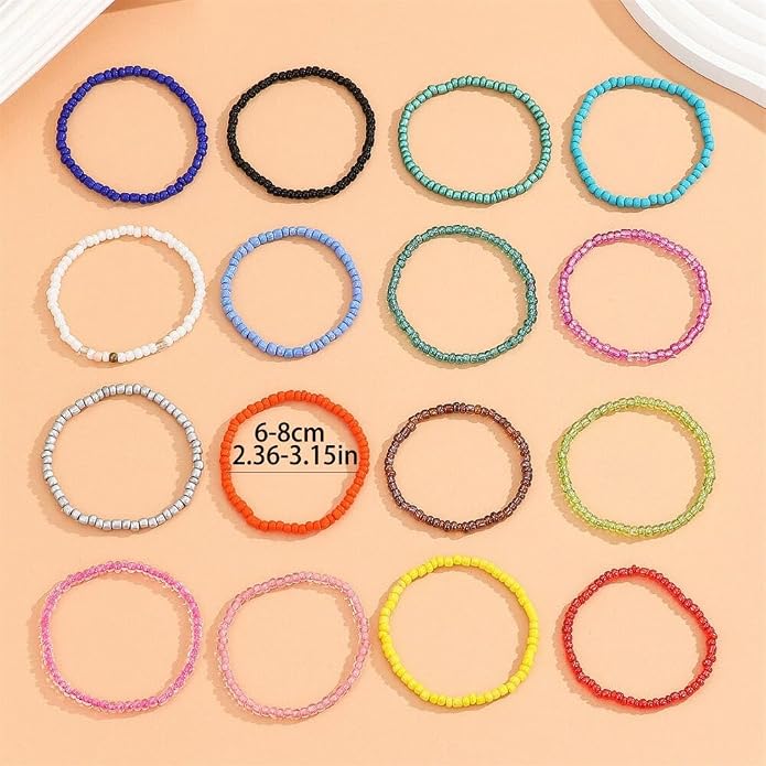 Boho Stackable Seed Beaded Bracelets for Women 18-20Pcs Colorful Handmade Multilayered Rice Bead Bracelet Set Summer Beach Bohemian Jewelry Gift