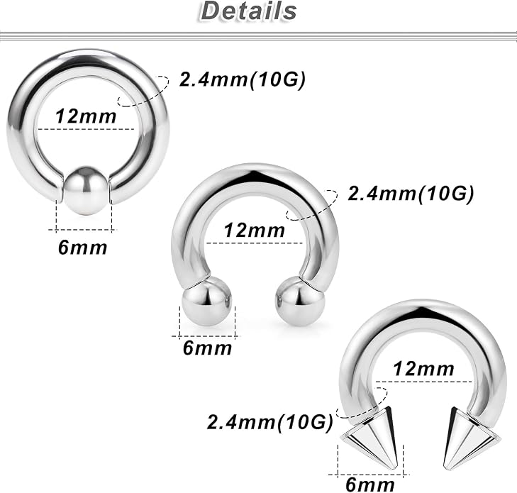 00G 0G 2G 4G 6G 8G 10G 12G 14G 16G Septum Rings Silver Black Surgical Steel Heavy Gauges Earrings Stretching kit Eyebrow Lip Septm Nose Rings Helix Tragus Daith Rook Earrings Hoops 10mm-19mm