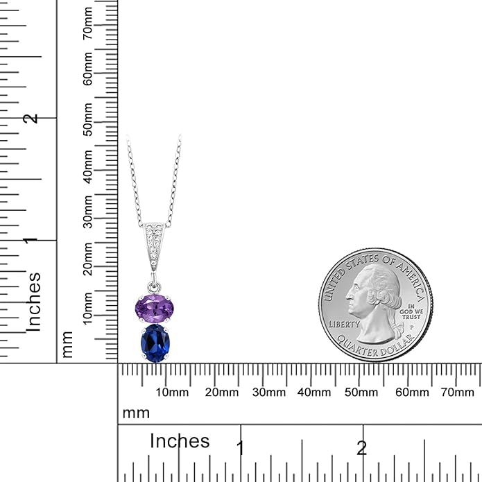 Gem Stone King 2-Stone Gemstone Birthstone Pendant Necklace for Women in 925 Sterling Silver | Oval 8x6MM | 18 Inch Silver Chain | Fine Jewelry for Her Mom Wife