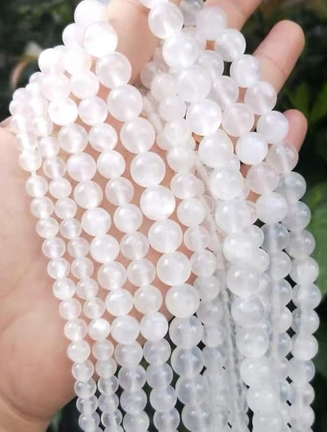 ABCGEMS High-Flash Satin-Spar Selenite Beads from Morocco with a Luminous, Silky Glow (Beyond The Basic Plain White Selenite) Healing Energy Smooth Round 12mm