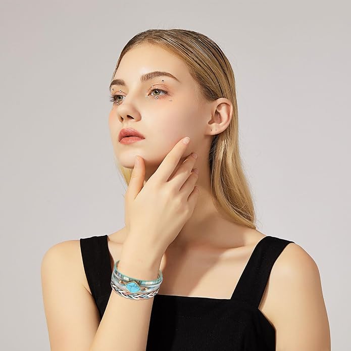 Turquoise Bracelet Leather Wrap Bracelets for Women Fashion Multi-Layer Jewelry for Her