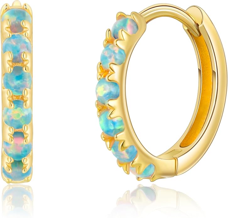 Tiny Mini Opal Huggie Hoop Earrings Upper Ear Cartilage Helix 18k Gold Plated Silver Minimalist Simple Small 10mm 8mm 6mm Hoop Earrings