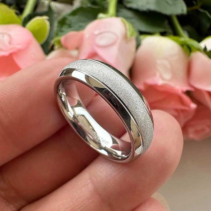 TUTISS 6mm 8mm Black/Gold/Rose Gold/White Tungsten Rings for Men Women Fashion Engagement Wedding Bands Sandblasted Finish I Love You Engraved Comfort Fit