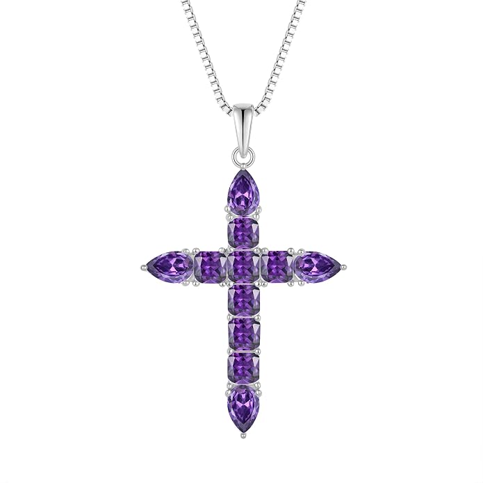 STARCHENIE 925 Sterling Silver Cross Necklace for Women Birthstone Jewelry | 925 Sterling Silver Crucifix Pendant, Birthstone Jewelry, Christian Religious Gift for Her