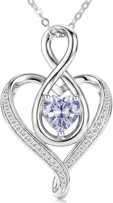 Birthstone Necklace for Women Heart Necklace S925 Sterling Silver Infinity Love Birthday Gifts for Mom Women Wife Girlfriend