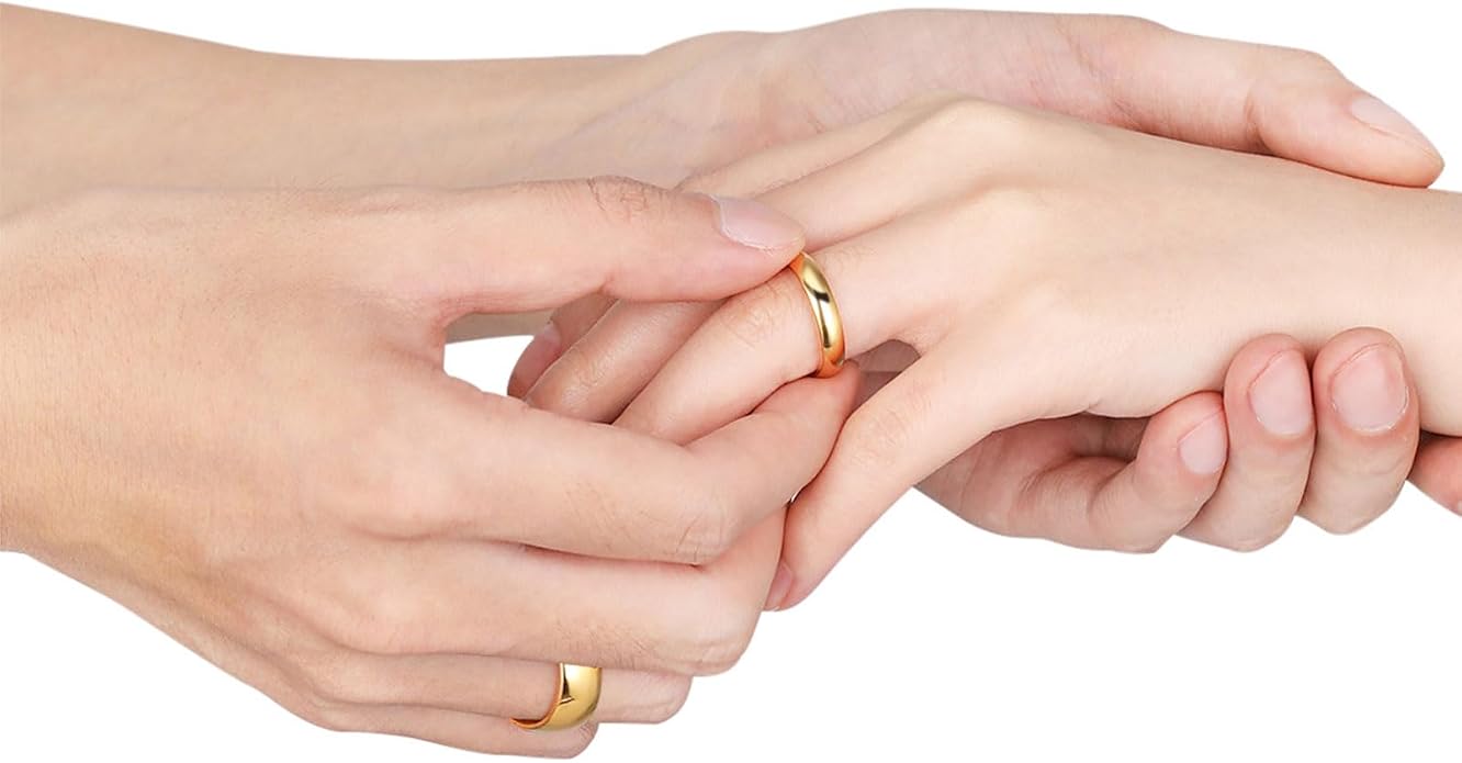 TIGRADE Titanium Ring 2mm 4mm 6mm 8mm 18k Gold Plated Wedding Band in Comfort Fit Dome Polished for Men Women Size 3-14