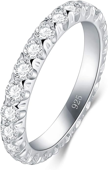 BORUO Sterling Silver Ring - Wedding Bands for Women, Eternity Band, Cubic Zirconia Simulated Diamond Stackable Band for Oura Ring Gen3/4-1.5mm 3mm Band Size 4-12