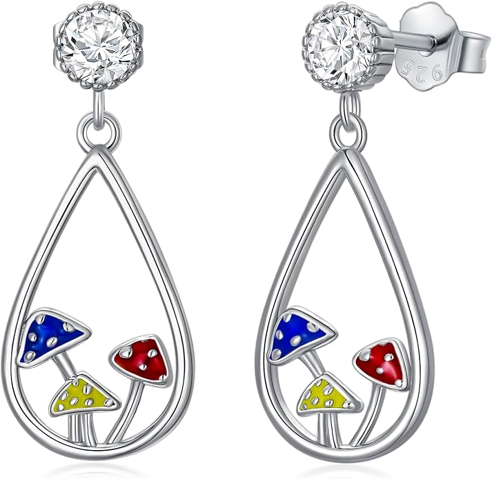 Sterling Silver Cross/Rose/Heart/Moon Star/Mushroom Dangle Drop Stud Earrings Jewelry Gifts for Women Girls