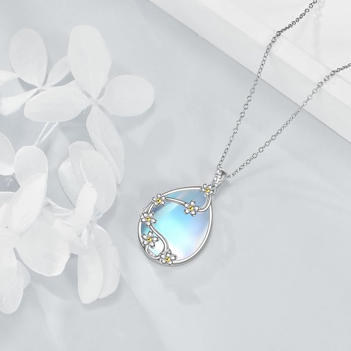 YAFEINI 925 Sterling Silver Moonstone Necklace Filigree Teardrop Pendant Necklace Jewelry for Women Girls