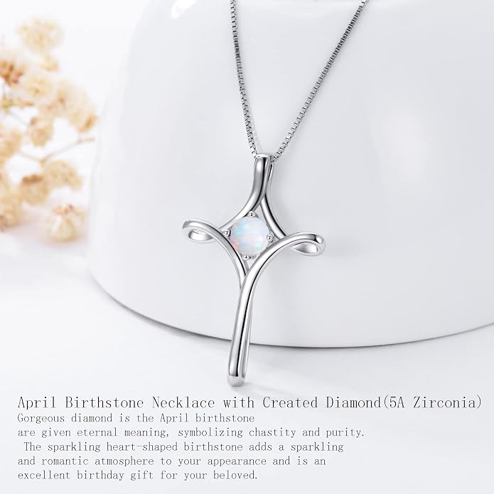 TOUPOP Cross Necklace for Women 925 Sterling Silver Birthstone Cross Pendant Fine Jewelry Anniversary Birthday Mothers Day Gifts for Mom Wife Her