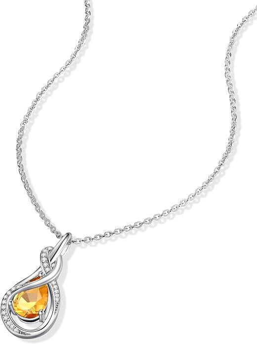 FANCIME TimelessTie Birthstone Necklace for Women White Gold Plated Sterling Silver Ribbon Design Jewelry Knot Pendant Fine Jewelry Gemstone Anniversary Birthday Graduation Mothers Day Gifts for Women Wife Mother Her