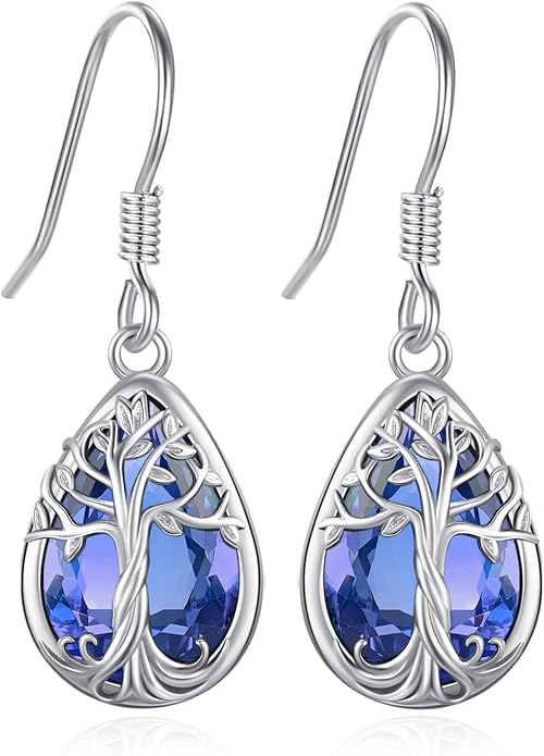 Eusense Sterling Silver Dangle Earrings for Women Tree of Life Animals Moonstone Turquoise Leverback Earrings Jewelry Gifts