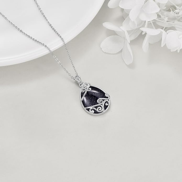 YAFEINI 925 Sterling Silver Moonstone Necklace Filigree Teardrop Pendant Necklace Jewelry for Women Girls