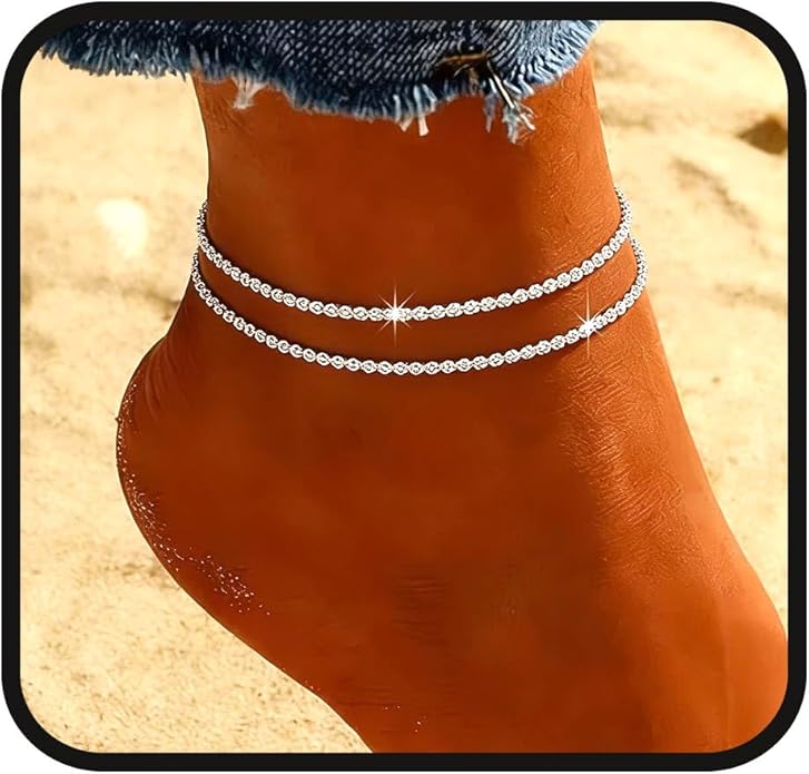 Yalice 925 Sterling Silver Ankle Bracelets for Women Dainty 14K Gold Plated Anklets Set Shiny Waterproof Ankle Chain Cross Beach Foot Jewelry Gifts