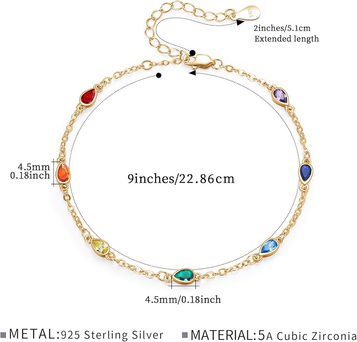 MEDWISE Sterling Silver Chakra Anklet 7 Chakra Beach Anklet Bracelet Link Chain Ankle Bracelet Gift for Women