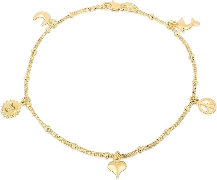 Savlano 14K Gold Plated 10 Inches Pendant Charm Chain Summer Anklet for Women Comes With a Gift Box