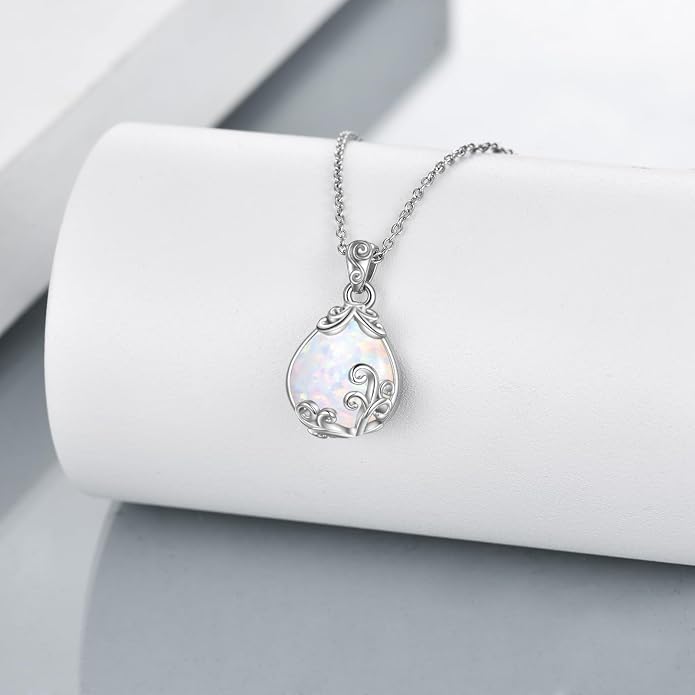 POPLYKE Sterling Silver Gemstone Teardrop Pendant Necklace Crystal Jewelry for Women
