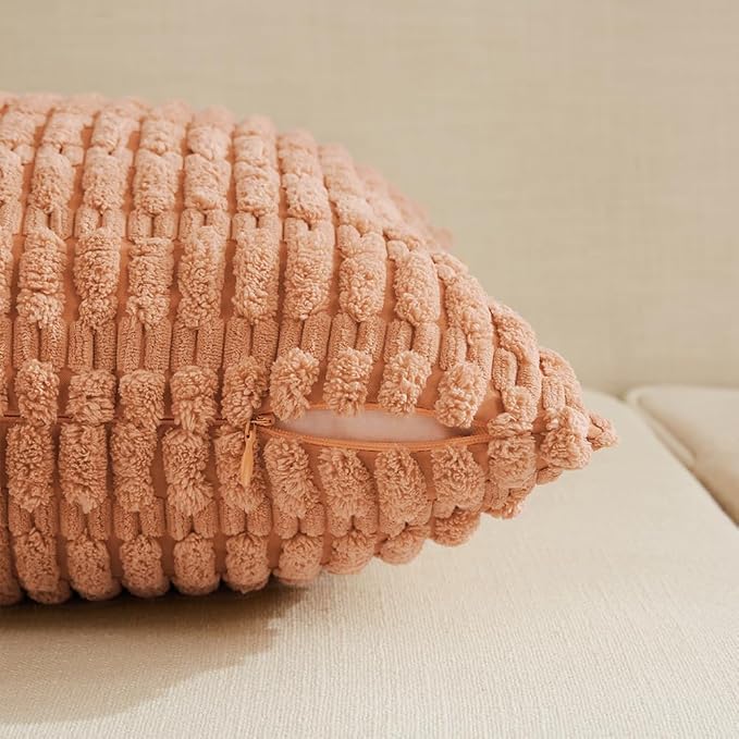 Fancy Homi 4 Packs Decorative Throw Pillow Covers for Living Room Couch Bed, Modern Farmhouse Boho Home Décor Accent Cushion Case, 20" x 20", Peach
