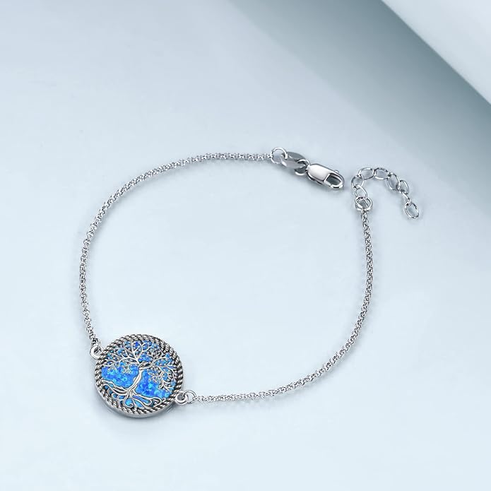 ONEFINITY Tree of Life Bracelet Sterling Silver Abalone Shell/Blue Opal/Turquoise/Malachite Tree of Life Jewelry Gifts for Women