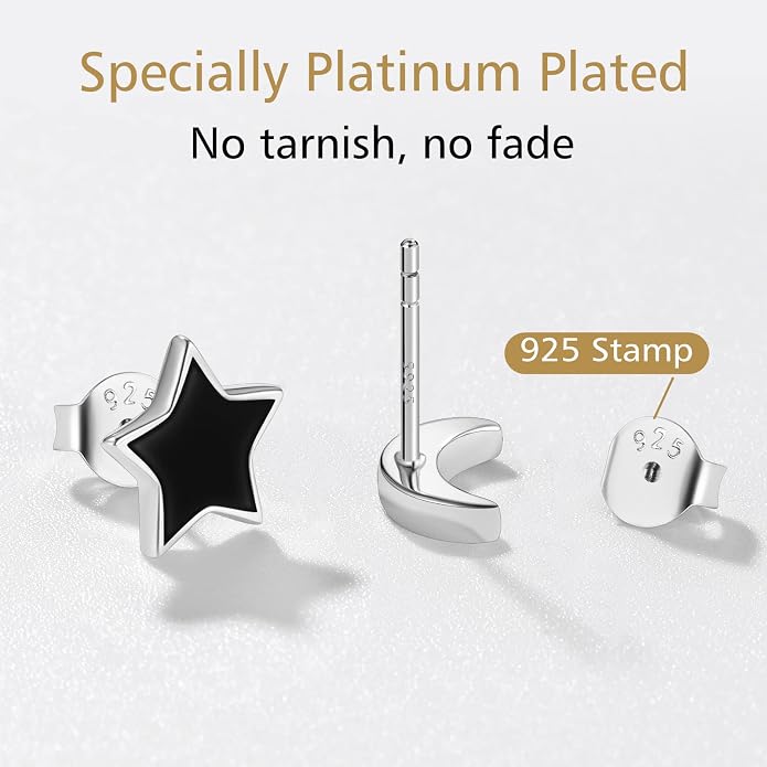 FindChic Hypoallergenic Sterling Silver Small Bar/Heart/Dot/Triangle/Butterfly/Lightning Studs Earrings Minimalist Geometric Jewelry Valentine Gifts for Women Men Girls, with Gift Box