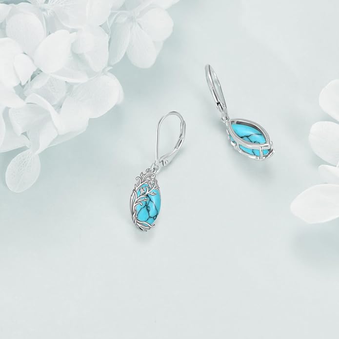 POPLYKE Tree of Life Teardrop Drop Dangle Earrings Sterling Silver Leverback Earrings Jewelry