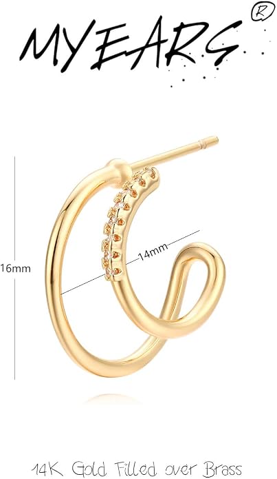 MYEARS Women Hoop Earrings Gold 14K Gold Filled Small Simple Handmade Hypoallergenic Everyday Illusion Jewelry