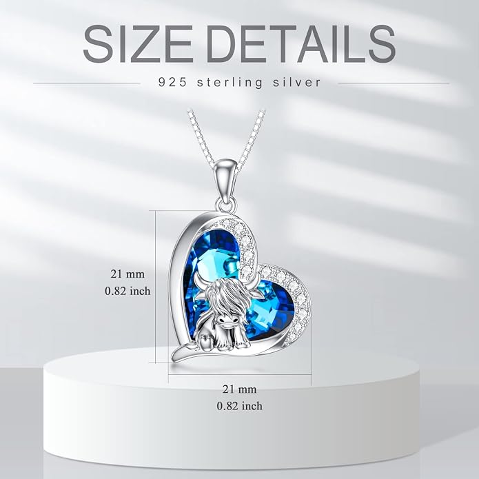 Highland Cow Gifts for Women 925 Sterling Silver Highland Cow Birthstone Necklace Fluffy Cow Jewelry Gifts Birthday Christmas