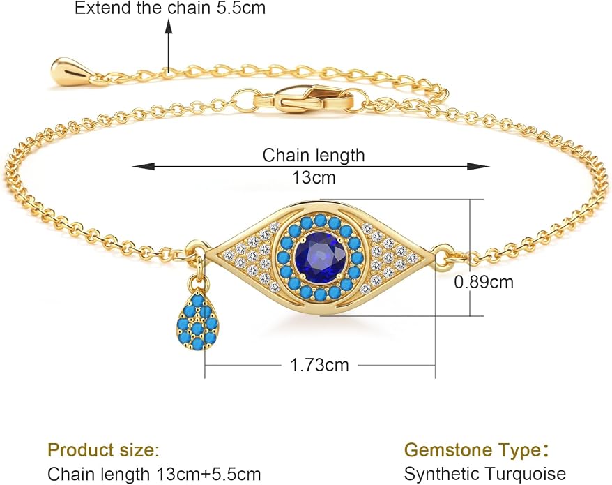 Evil Eye Bracelets for Women Gold Plated Dainty Chain Zirconia Turquoise Charm Adjustable Protective Lucky Link Bracelet Jewelry for Best Friends Sister Travel Birthday Just Because Gift
