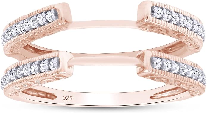 AFFY Engagement Wedding Ring for Women, Cathedral Ring Guard Enhancer With Lab Grown Diamond Or White Cubic Zirconia Ring In 14K Gold Over Sterling Silver