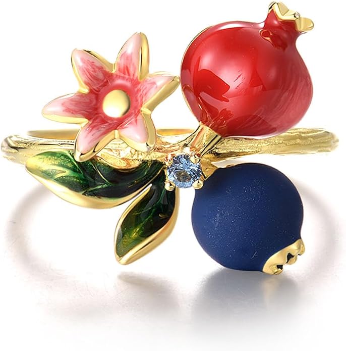 Santuzza 925 Sterling Silver Enamel Flower Ring for Women