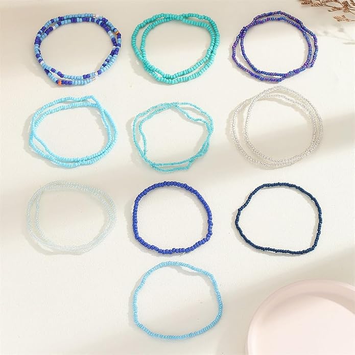 Fuqimanman2020 18Pcs Boho Stackable Beaded Bracelets for Women Colorful Handmade Multilayered Rice Beads Anklets Set Summer Beach Bohemian Jewelry Gift