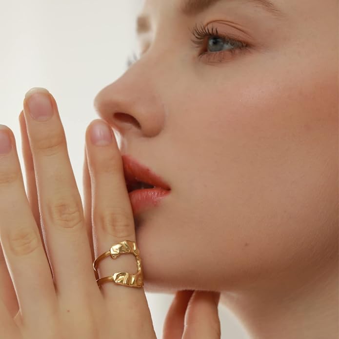 Gold Silver Rings Set for Women Chunky Statement Rings ZC Dome Evil Eye Croissant ring Thick 18K Gold Plated Band Rings