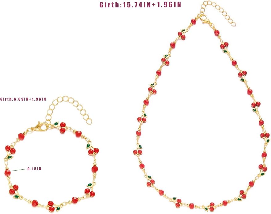 Cherry Bracelet for Women Gold Evil Eye Link Bracelet Dainty Flower Daisy Bracelets Pearl Butterfly Heart Charm Bracelets Adjustable Summer Beach Jewelry