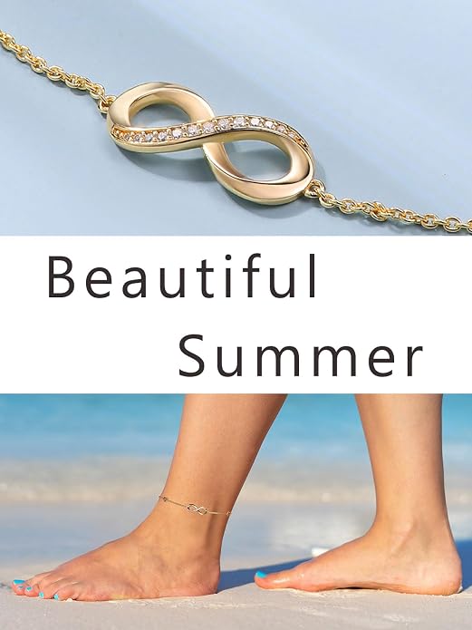 Moissanite Infinity Anklet for Women, Real Authentic 925 Sterling Silver Hypoallergenic, Beautiful Summer Jewelry, Dainty Ankle Bracelet, 8.6-10.6inch (21-26cm) Adjustable