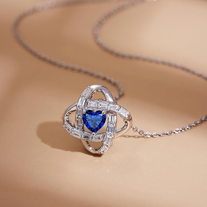 Birthstone Necklace for Women, S925 Sterling Silver Jewelry Gifts, White Gold Plated Love Knot Pendant, Anniversary Birthday Vanlentine Day's Gifts for Grandma, Wife, Mom and Sister