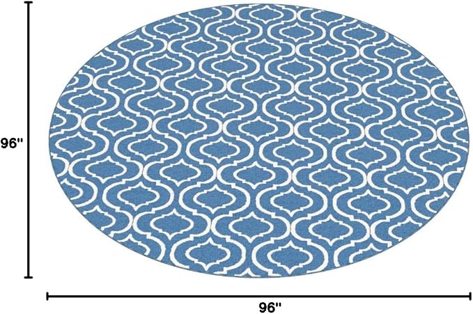 Nourison Home Jubilant Trellis Blue 8' x Round Area -Rug, Easy -Cleaning, Non Shedding, Bed Room, Living Room, Dining Room, Kitchen (8 Round)