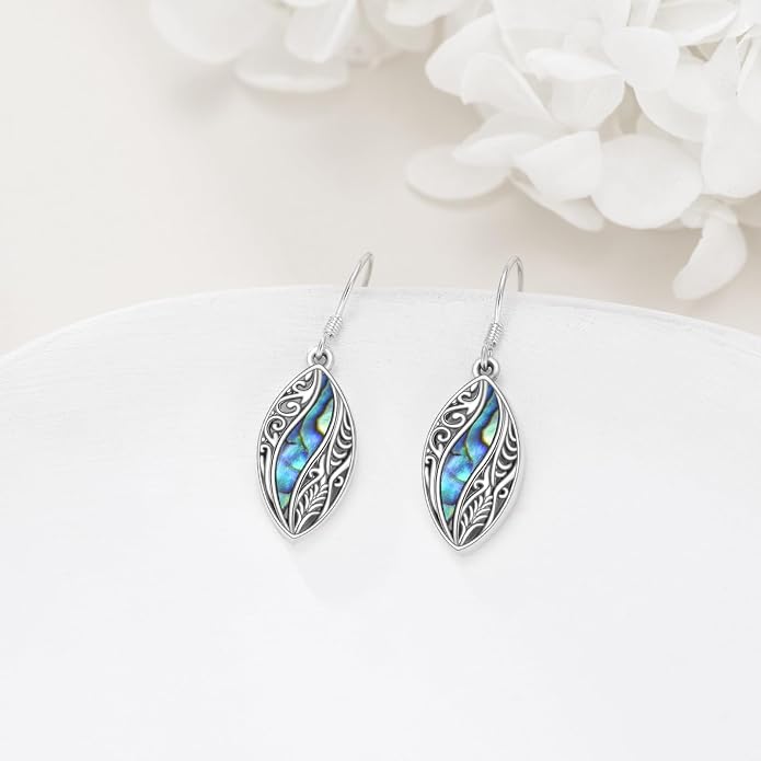 Abalone Shell Dangle Drop Earrings for Women 925 Sterling Silver Filigree Bohemian Earrings Jewelry Gift