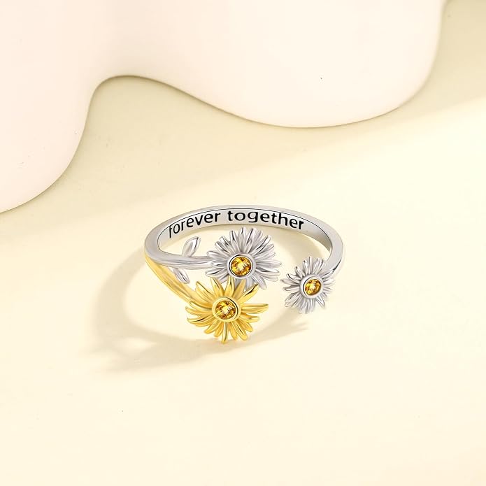 925 Sterling Silver Cute Daisy ring - Cubic Zirconia Adjustable Comfort Fit Dainty Simple Flower Stacking Statement Ring jewelry for Grandmother Mother Daughter Jewelry Gifts