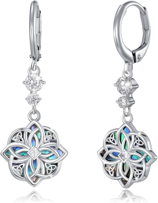 Celtic Knot Earrings 925 Sterling Silver Abalone Drop Dangle Celtic Earrings Gifts for Women