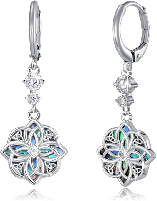 Celtic Knot Earrings 925 Sterling Silver Abalone Drop Dangle Celtic Earrings Gifts for Women