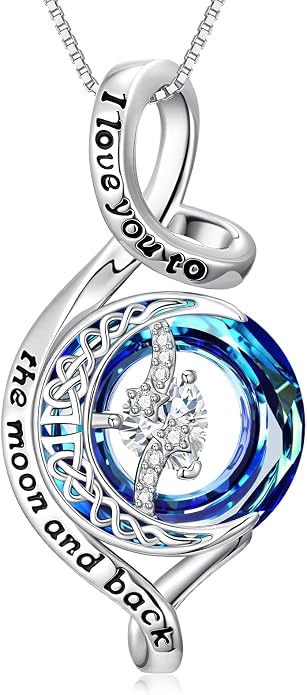 OCJ Birthstone Necklace for Women 925 Sterling Silver Moon and Star Pendant Infinity Celtic Moon Crystal Jewelry Anniversary Birthday Christmas Gift for Her Wife Girlfriend Mom Daughter