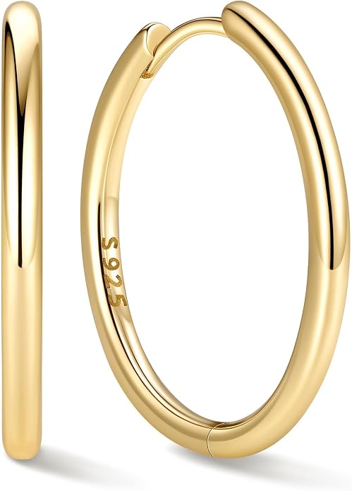 ChicSilver Sterling Silver Hoop Earrings for Women Hypoallergenic 925 Sterling Silver Huggie Earrings for Women Dainty Earring (8/10/12/14/16/18/20MM)