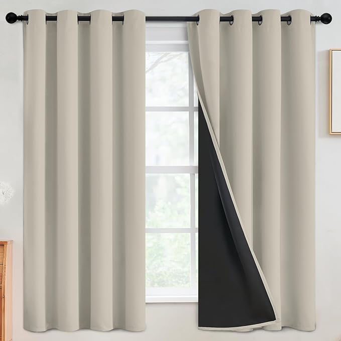 SimpleHome Stone 100% Blackout Curtains Room Darkening Living Room 63 Inch | Curtains for Bedroom,Thermal Insulated Grommet Window Drapes,Curtains for Living Room with Black Back,52 x 63 Inch,2 Panels