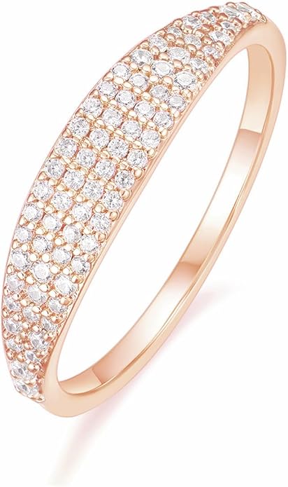 Mameloly Wedding Bands for Women 14K Gold Plated Slim Signet Ring Stackable Pave Cubic Zirconia Dainty CZ Engagement Rings for Her Size 3-12