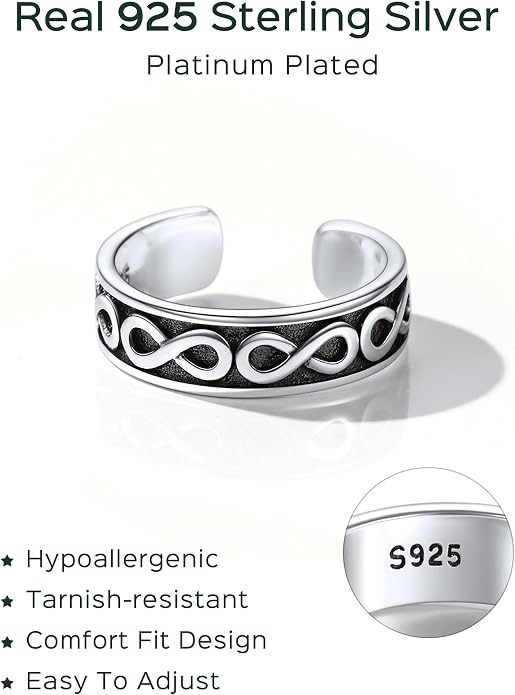 ChicSilver Toe Rings for Women 925 Sterling Silver Toe Ring Hypoallergenic Adjustable Open Rings for Women Summer Jewelry