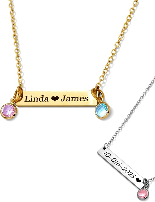 Custom Engraved 3D Vertical Pillar Bar Necklace – Personalized Name Pendant – 1 to 4 Sides – Non-Tarnish Stainless Steel – Gold/Silver – Adjustable Chain – Gift for Her, Mom/Dad With Kids Names