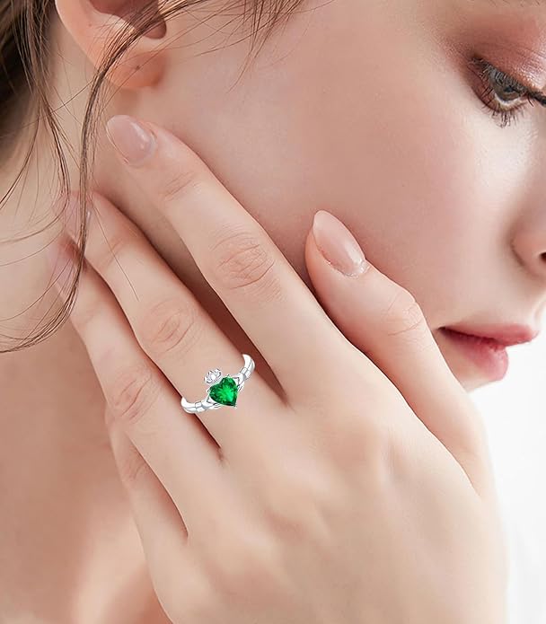Claddagh Rings for Women 925 Sterling Silver Irish Birthstone Statement Ring Jewelry for Wife