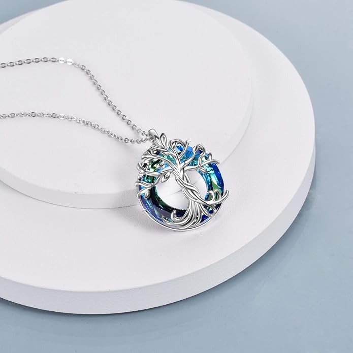 TOUPOP Tree of Life Necklace Gifts for Women 925 Sterling Silver Family Tree Pendant with Crystal Birthday Irish Jewelry Gifts for Women Her Wife Mom